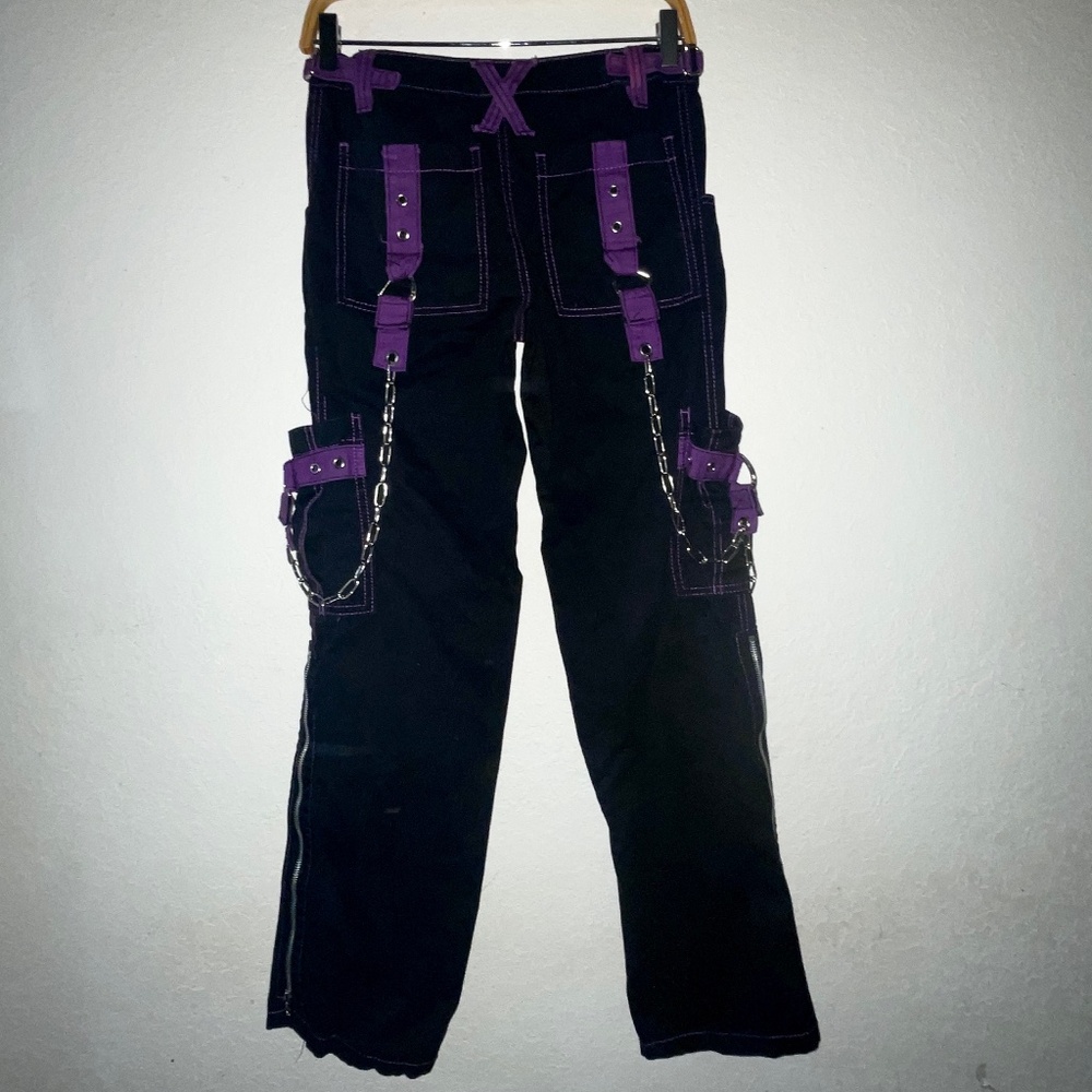 TRIPP NYC Daang Goodman Y2K  Black Cargo Goth Punk  Purple Trim & Chains SZ S - Picture 5 of 12